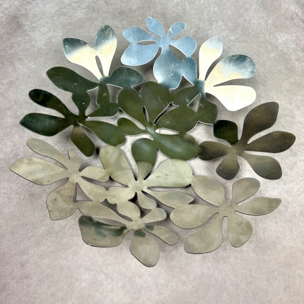 Ikea Stockholm Monika Mulder Bowl Centerpiece Stainless Steel Floral Leaf 17